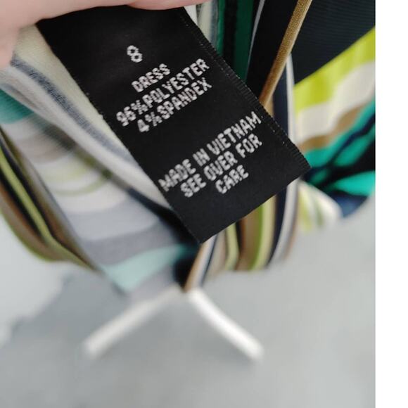 AGB Dress Midi Length Striped Belted Sz 8 Multicolor - Picture 4 of 4